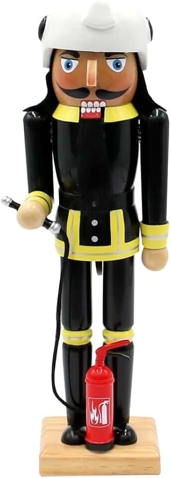 Holz Nussknacker Feuerwehrmann mit Feuerlöscher, L/B/H 8,5 x 6 x 23 cm