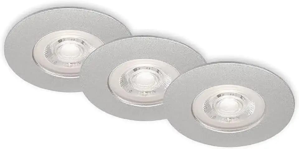 Briloner Leuchten - 3er Set LED Einbauleuchten Decke, Dimmbare Einbaulampen, Ultraflache LED Einbaustrahler Bad, Badeinbaustrahler IP44, Chrom-Matt, 90x25 (DxH)