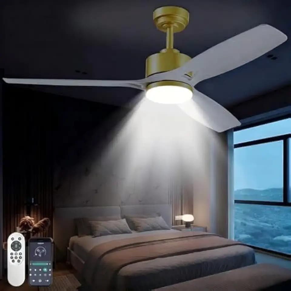 DIAMONDFORGE 52 Inch Ceiling Fans with Lights and Remote Control - Outdoor Indoor Flush Mount Low Profile White Gold Ceiling Fans for Living Room,Bedroom,Patio