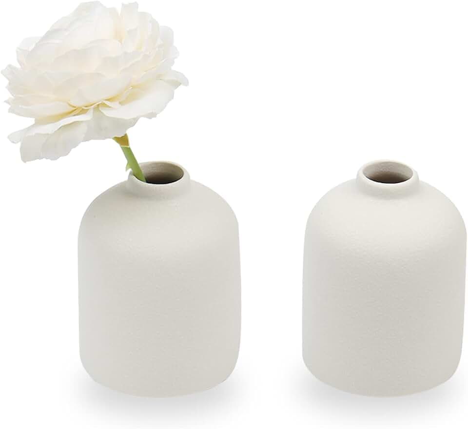 2 Stück Keramik Vase für Blume Kleine Dekorative Blumenvase Set für Home Decor Wohnzimmer Tisch Küche Hochzeit Büro Weiß