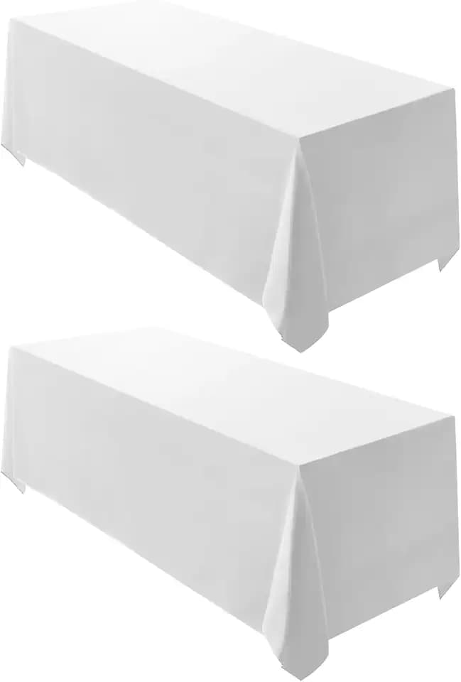 Surmente 2 Pack 90x132 Inch White Tablecloth for 6-8 Foot Rectangle Tables