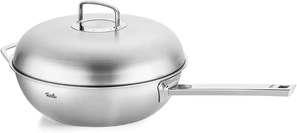 Fissler Original-Profi Collection/Edelstahl-Wokpfanne (Ø 32 cm - 6,4 L) inkl. Metall-Deckel, 5-lagiges Premium-Mehrschichtmaterial optimale Hitzeverteilung – Induktionsgeeignet