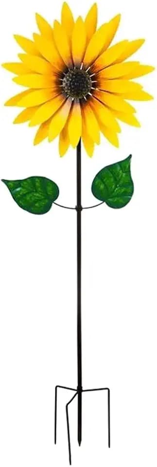 Sonnenblumen Windmühle,Metall Garten Doppelschicht Windrad Sonnenblumen Stecker, Gelb Windspiel für Yard Decor Vogel Abschreckung Dekorative Garten Stakes