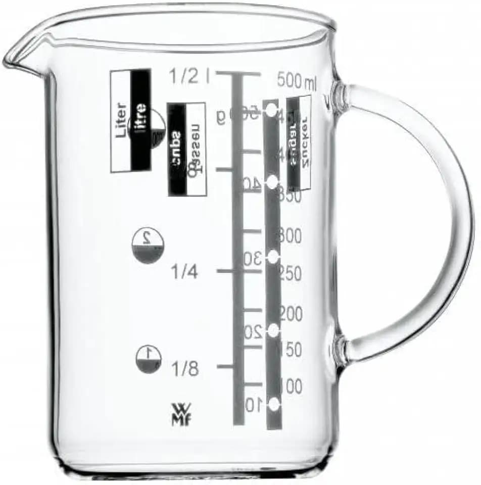 WMF Gourmet Messbecher Glas 500 ml, hitzebeständiges Glas, Messbecher 500ml, Skalierung für Liter, Milliliter, Tassen und Gramm
