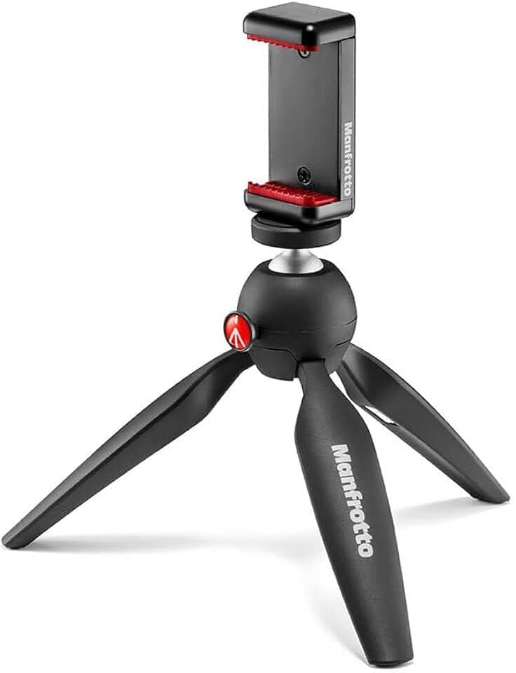 Manfrotto MKPIXICLMII-BK, Mini-Stativ mit universeller Smartphone-Klemme, Made in Italy, für iPhone mit oder ohne Tasche, CSC, Vlogging, Videografie, Schwarz