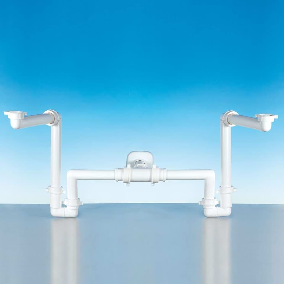 Siphon Badezimmer für Doppelwaschbecken 1"-1¼" Ausgang Ø32-40 weiß