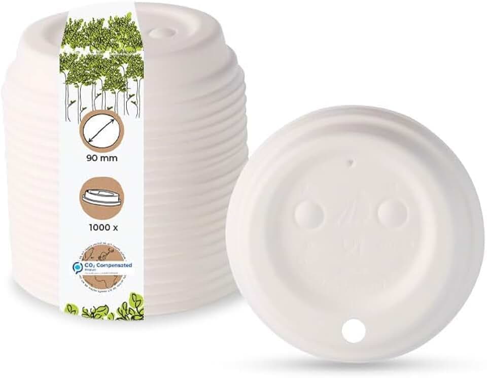 BIOZOYG Papp-Deckel 1000 Stück mit Trinköffnung I Coffee-to-go Deckel Ø 90 mm weiß I Für Kaffee-To-Go Pappbecher I Biologisch abbaubar & kompostierbar I Kaffeebecher Deckel mit Trinkloch