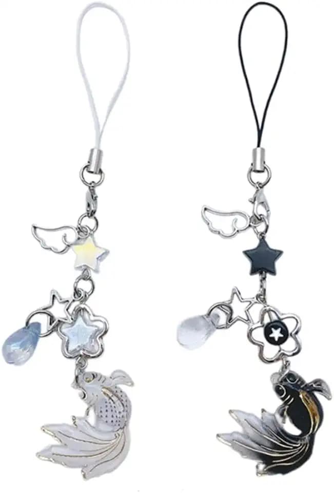 2Pack Anime Cell Phone Straps Keychain Goj Geto Figure Y2k Pendant Chain Beaded Fish Charm Lanyard for Phone Bag Keychain Pendants Decor