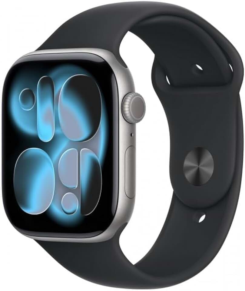 Apple Watch Series 11 GPS 46 mm Smartwatch mit Space Grey Aluminiumgehäuse mit schwarzem Sportband S/M, Schlafpunkt, Fitness-Tracker, Gesundheitsüberwachung, Always-On-Display, wasserabweisend