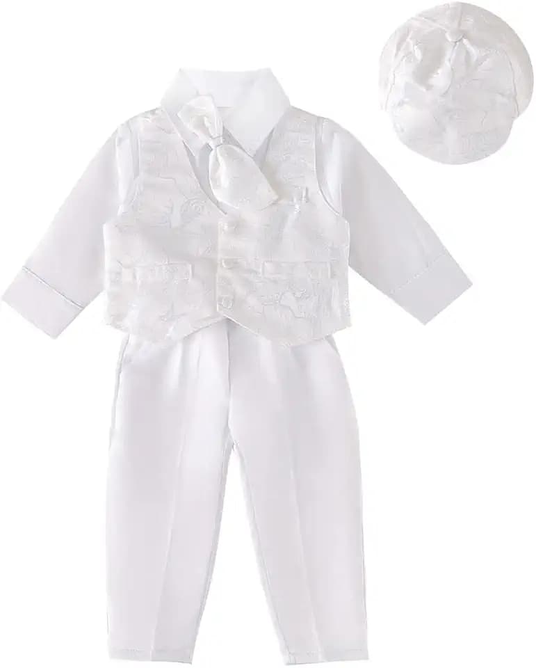 Lito Angels Baby Jungen Taufkleidung Taufanzug Taufe Kleidung Weißer Anzug/Elfenbein mit Haube Größe 3-24 Monate