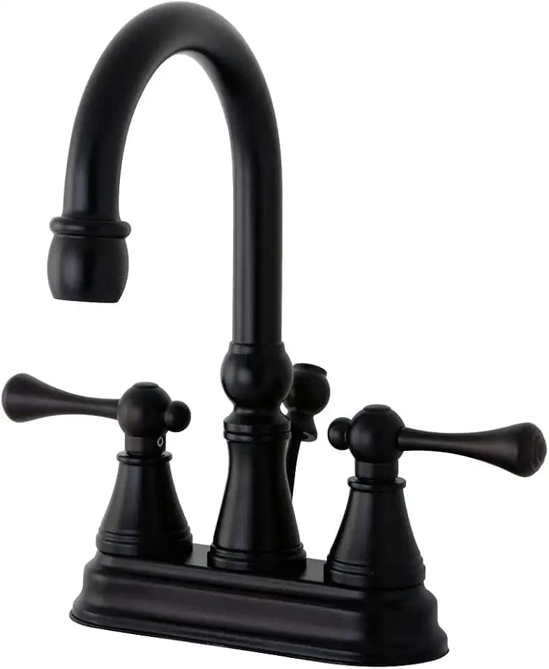 Kingston Brass KS2615BL Vintage 4-Inch Centerset Lavatory Faucet with Brass Pop-Up, Oil Rubbed Bronze
