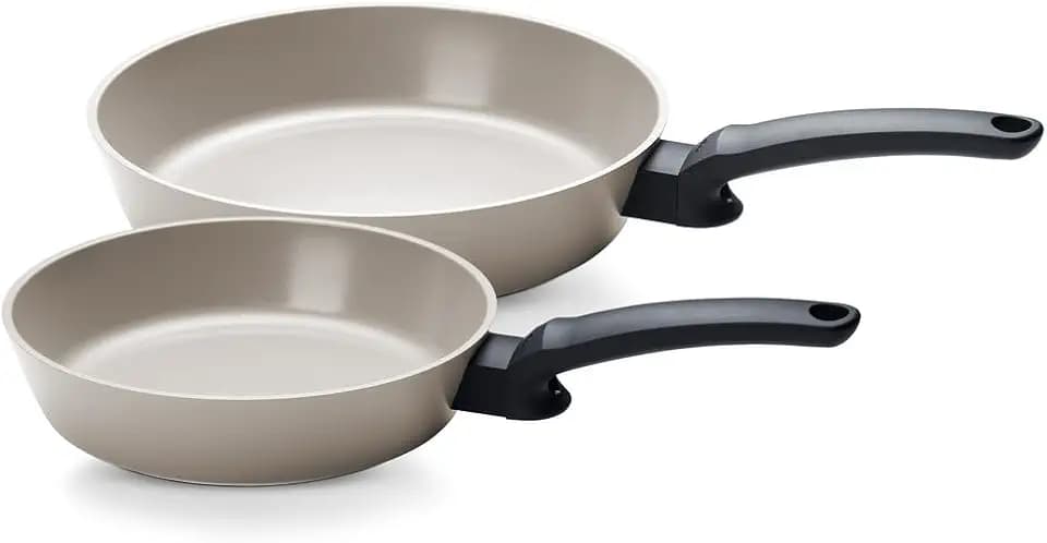 Fissler Ceratal® Evo Comfort Pfannen-Set 2-teilig (24 + 28 cm, Warmgrau) – Made in Germany, Keramikpfannen hergestellt ohne PFAS/PTFE, CookStar® Boden