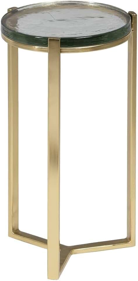 LOLAhome Tablett aus Glas und goldfarbenem Metall, Ø 28 x 53 cm