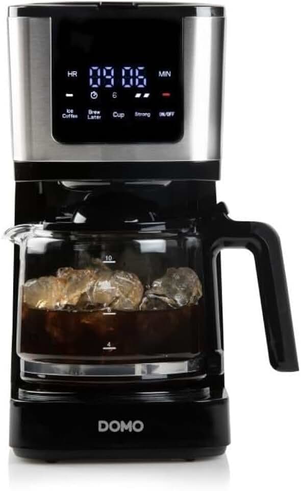 DOMO DO733K Kaffeemaschine mit Eiskaffeefunktion - Inkl. Reisebecher - Mit Gefäßerkennung - Warmhaltefunktion - Bedienfeld mit Touch-Tasten und LED-Display - 1,25 L - 900 W - Schwarz