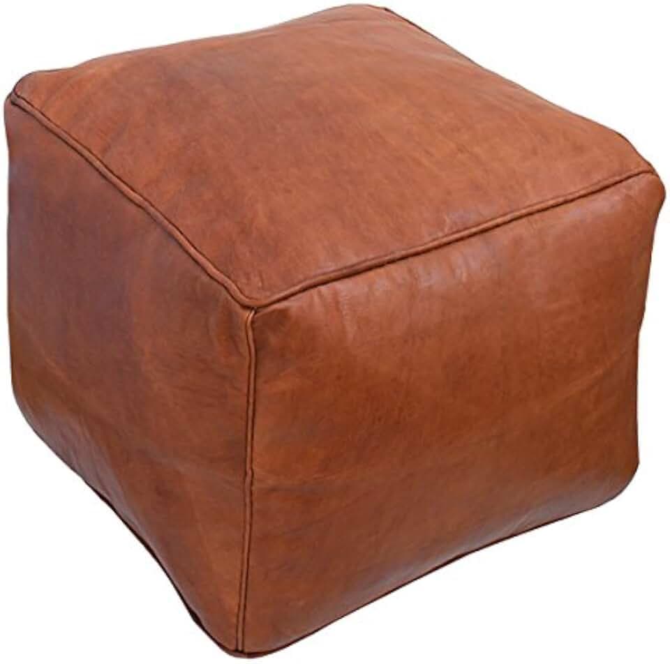 Moroccan Square Leather Pouf - Tan