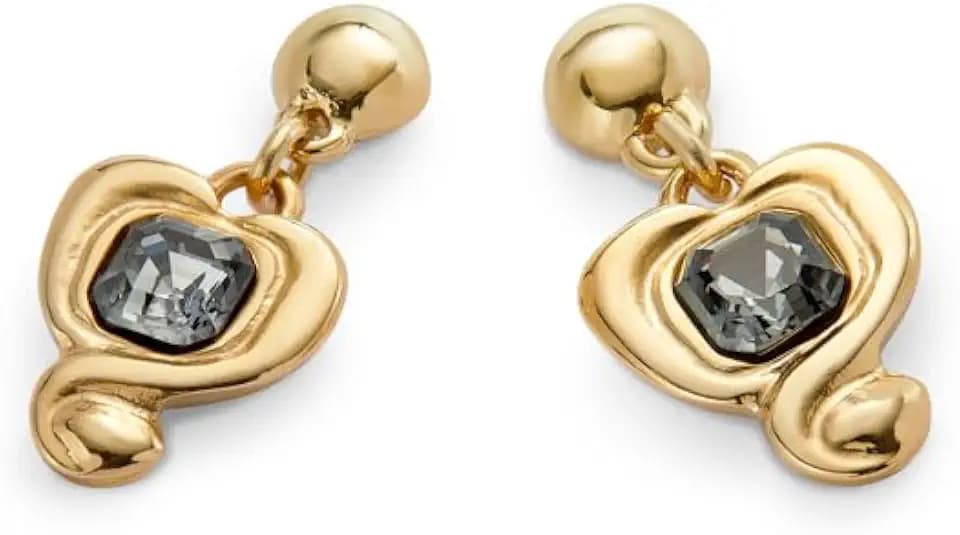 Uno de 50 Ohrringe, Metalllegierung, vergoldet mit 18 Karat, mit Herz, schwarzer Kristall, handgefertigter Schmuck, hergestellt in Spanien, Einheitsgröße, Gold, Ohne Edelstein