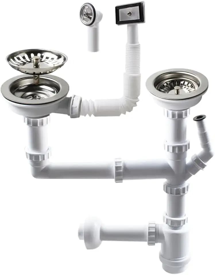 Talea 114mm Doppel-Siphon für Spüle mit Anschluss für Geschirrspüler, Siphon, Doppel-Siphon für die Spüle,Geeignet für Spülbecken mit Einer Öffnung von 84–90 mm Z7052C006