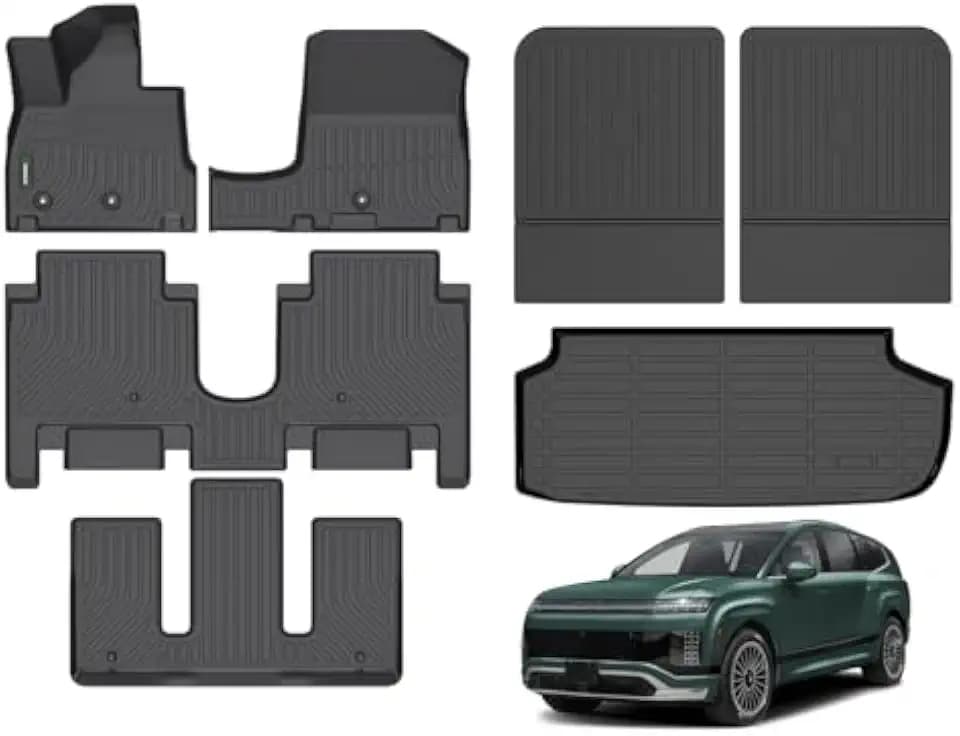 ANBINGO® Floor Mats & Seatback Cargo Liner for 2026 ioniq 9 6 Seats, (Slide The Front Center Console Back) Performance Limited/Calligraphy/Calligraphy Design, (50/50 Seatback Velcro Tape Fixed)