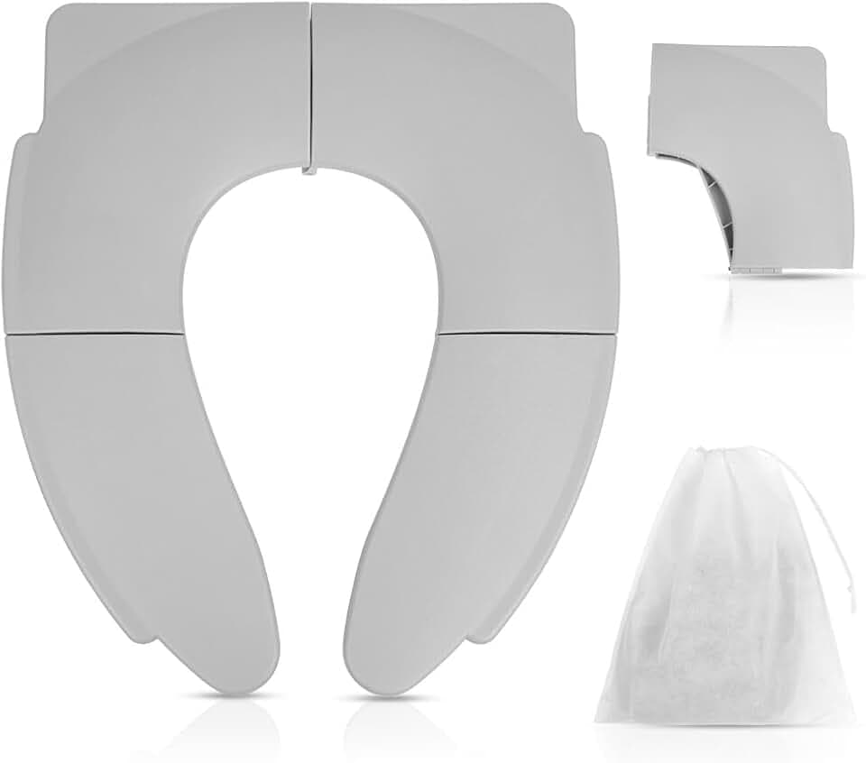 HOTUT Foldable Toilet Seat Children,Tragbar Reise Toilettensitz mit Anti-Rutsch-Streifen und Storage Bag,Children's Toilet Seat,Rutschfest Travel Potty Seat für Kleinkind/Kinder(Grau)