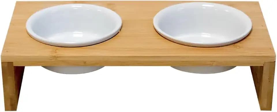 Nobby Hunde Futterbar Holz erhöht ILUS S 28 x 14 x 7 cm, 2 Näpfe Ø10,5x4 cm, 2x150 ml