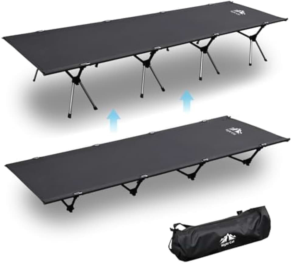 Night Cat Camping Cot Bed - Portable Folding Sleeping Cots for Adults 1-Person Outdoor Elevated Off-Ground Beds Easy Set-up Army Sleeping Bed 87"x32"