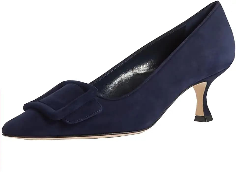 Divanne Women's Suede Women's Suede Kitten Heel Pumps Buckle Pointy Toe Low Heels Silp On Dress Pumps Shoes
