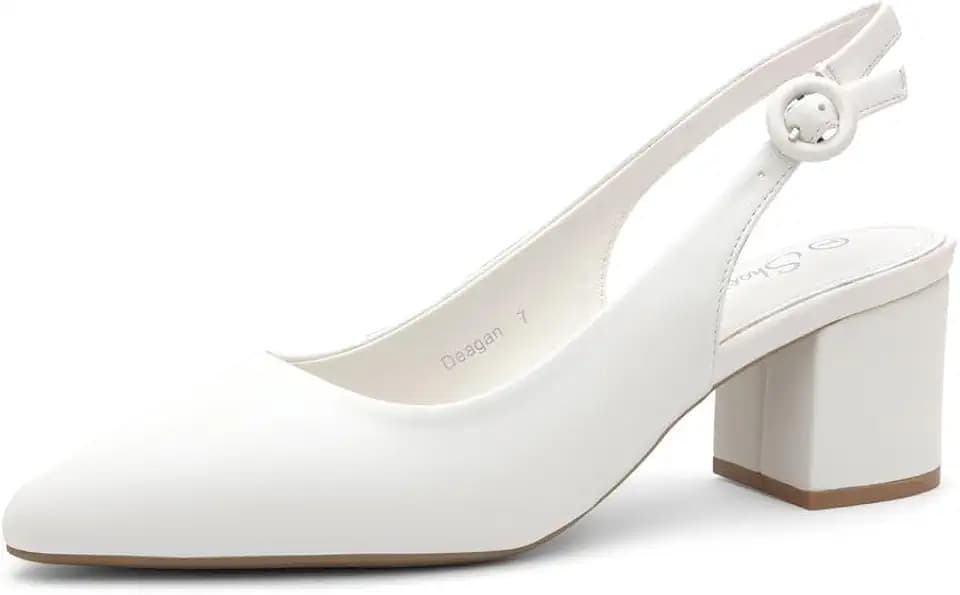 Shoe Land Pointed Toe Low Block Heels for Women – Slingback Slip-On Chunky Heeled Dress Pumps | 2.25 Inch Comfortable Business Casual Heels for Work, Office & Wedding