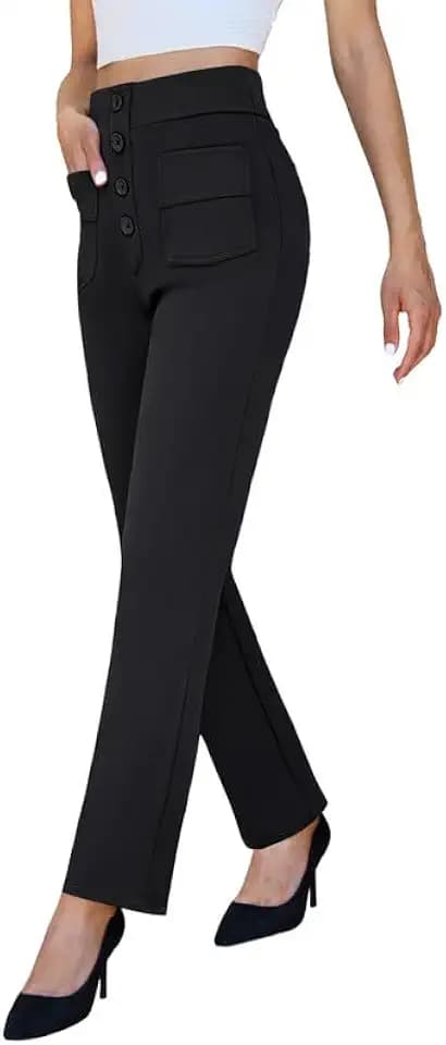 keriffe High Waist Stretchy Womens Dress Pants Straight Leg Work Pants