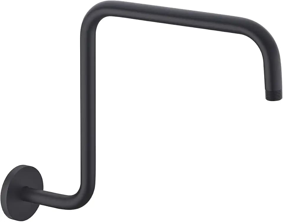 RANDOM Shower Head Riser Pipe,Goose Neck Shower Arm 16 Inch Shower Head Extension Arm with Flange,Standard 1/2" Connection,Matte Black.RD-91058-16MB