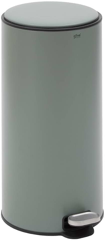5five – Delta 30L runder, grüner Metall-Abfalleimer mit Soft-Close-Funktion, geräuscharmem Betrieb, Geruchsfilter, einfacher Reinigung, herausnehmbarem Eimer, 90°-Öffnung und Griff an der Rückseite
