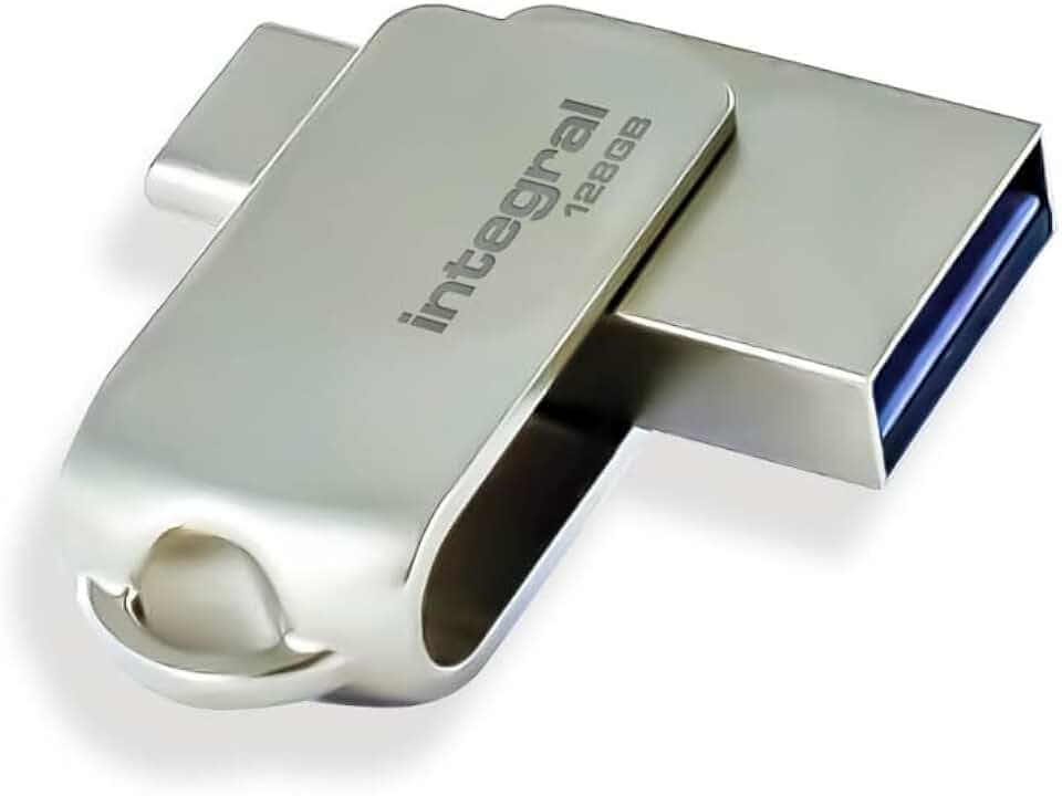 Integral 128GB 360-Dual USB 3.2 Gen 1 Typ A & USB-C Flash-Laufwerk - 5Gbps Übertragungen - Plug & Play - Kompatibel mit PC, Laptop, Smartphones, iPhone 15/16, MacBook Pro/Air und iPad Pro