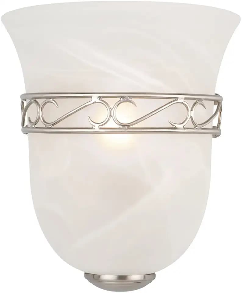 Design House 514588 Marlowe Traditional 1-Light Indoor Wall Light Dimmable Alabaster Glass for Bathroom Bedroom Hallway, Satin Nickel