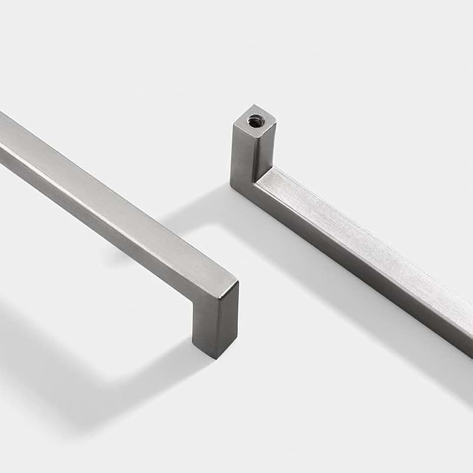 10PCS quadratischer gebürsteter, schwarzer Schranktürgriff aus Aluminiumlegierung Küchenschrank Schublade Kleiderschrank Ausziehgriff (Nickel, 192mm)