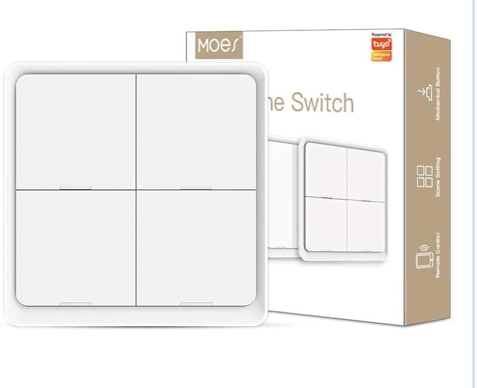 MOES Smart Zigbee Schalter,12 Szenen Button, Home Assistant ZHA Z2M, Weiß