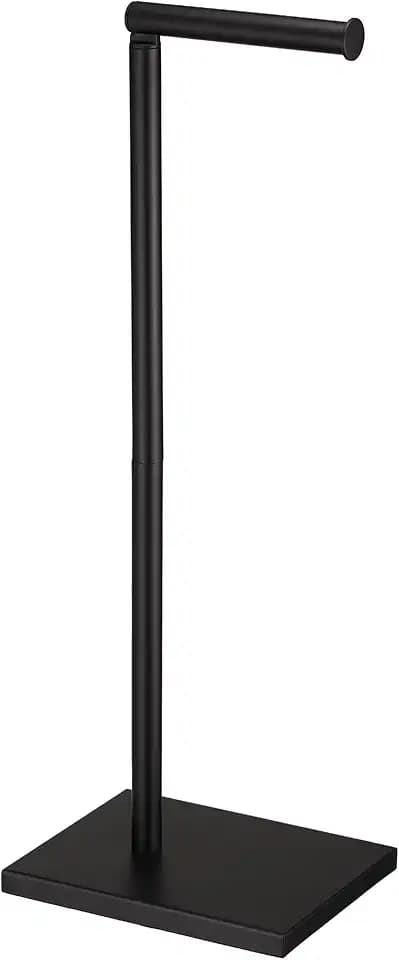 Free Standing Bathroom Toilet Paper Holder Stand with Reserve, Stainless Steel Pedestal Tissue Roll Holder, Black DECLUTTR
