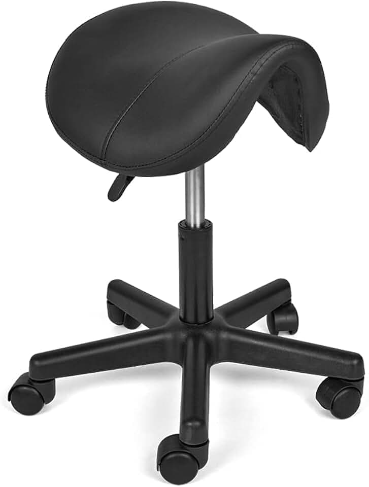 Mingone Sattelstuhl mit Rollen Rollhocker Hocker 360 ° Drehung Schwarz