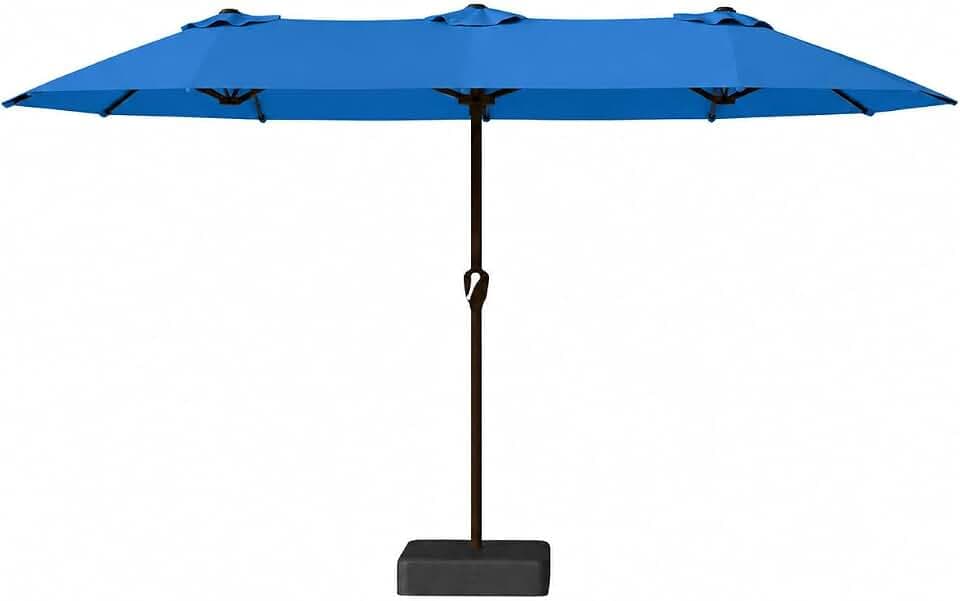 Kingdura 15ft Large Patio Umbrella with Base Included, Double-Sided Rectangle Outdoor Table Umbrella with 12 Reinforced Ribs, Crank Lift for Market Pool Deck Backyard, Royal blue