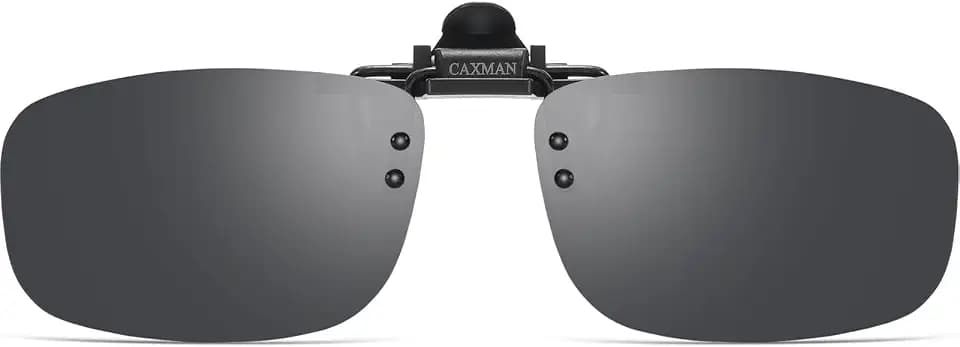 CAXMAN Polarized Clip-on Flip Up Metal Clip Rimless Sunglasses for Prescription Glasses