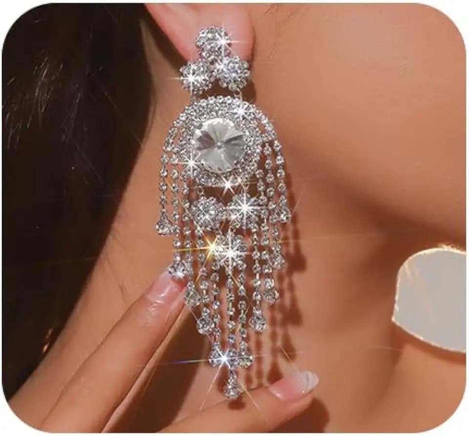JWICOS Boho Long Earrings Rhinestone Statement Earrings for Women Chandelier Drop Dangle Earrings for Prom Party Halloween Costume