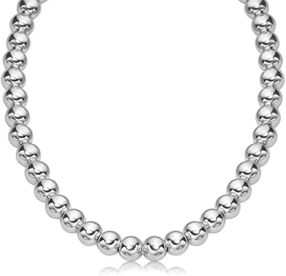 925 Sterling Silver Necklace Italian Handmade 4MM-10MM Bead Ball Chain Bracelet and Necklace for Women, Silver Bead Bracelet, Womens Silver Bracelets