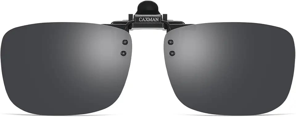 CAXMAN Polarized Clip-on Flip Up Metal Clip Rimless Sunglasses for Prescription Glasses