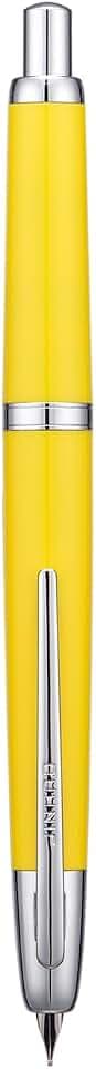 Jinhao 20 Press Retractable Fountain Pen Fine Nib with Converter Resin Writing Gift Pen, Yellow with Silver Clip