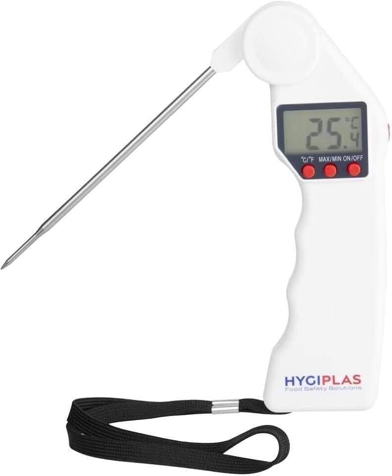 Hygiplas Easytemp Thermometer, weiß, farbcodiert - Bäckerei- und Molkereiprodukte, Temperaturbereich: -50°C bis 300°C, 15 Sekunden Reaktionszeit, klappbarer Fühler, 1x AAA-Batterie erforderlich, J242