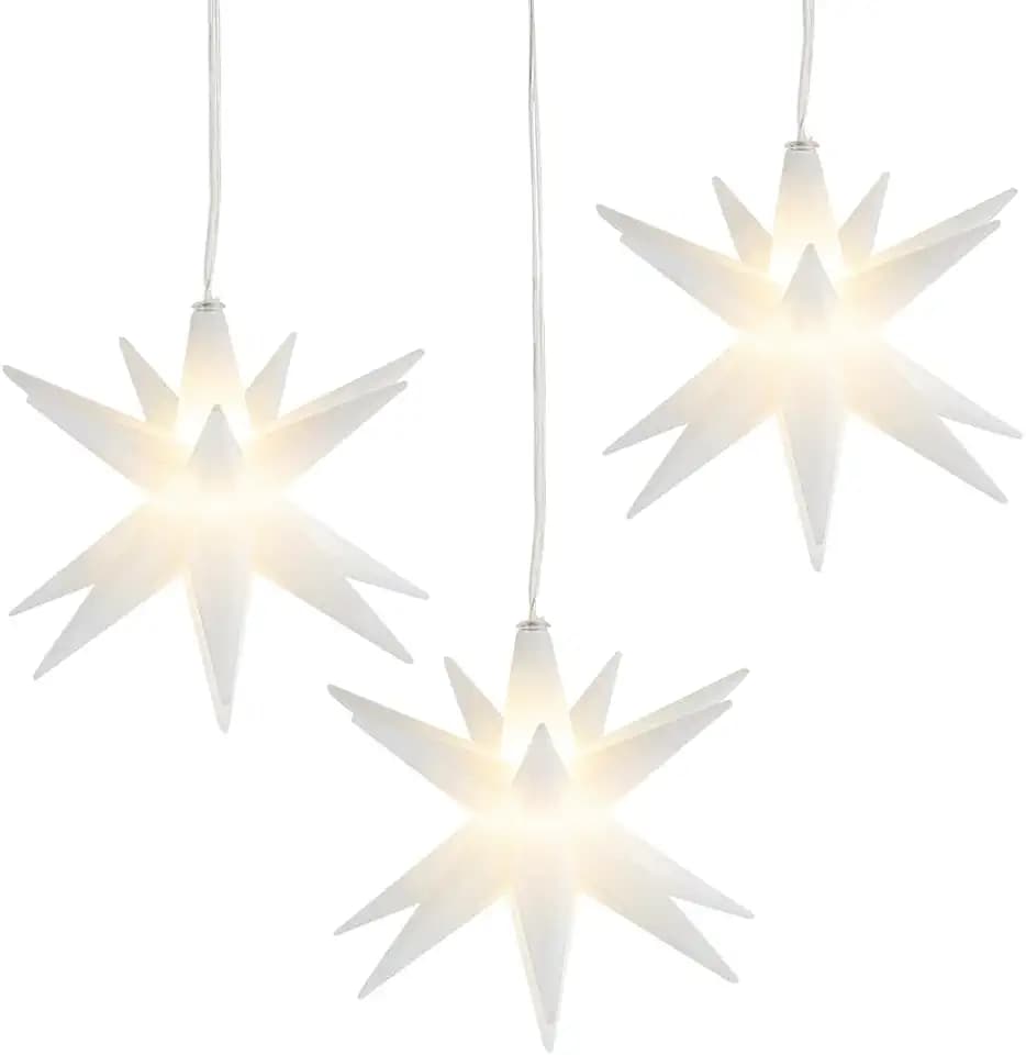Ideen mit Herz LED-Stern | 3 Stück in Weiß | batteriebetrieben | Ø10cm | Timer-Funktion | Kabellänge: 1,5m | mit 16 Strahlen & 1 LED-Licht in Warmweiß | Deko zu Weihnachten