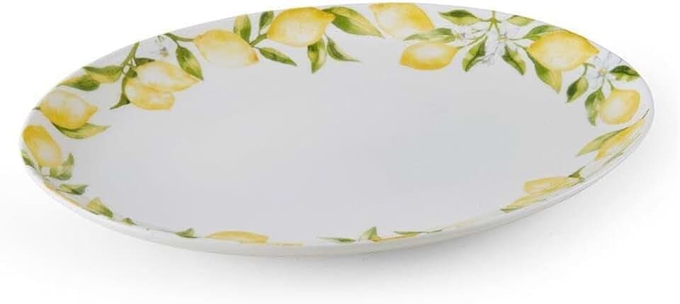 Mikasa Lemons Oval Bone China Lightweight Chip Resistant Serving Platter, 14-Inch, Multicolor