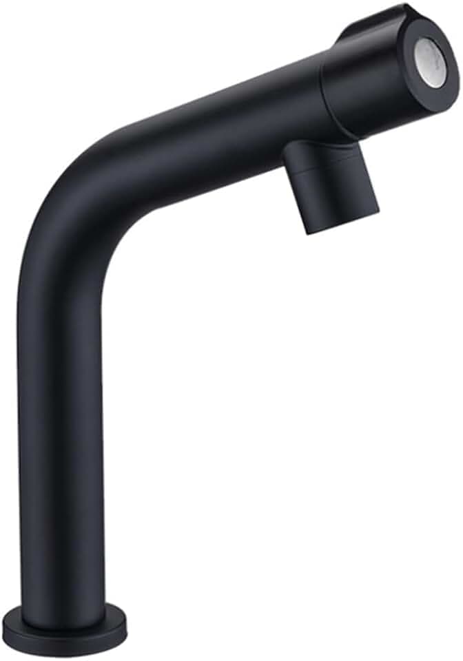 Edelstahl Mittelbogen Waschbecken Wasserhahn Einhandgriff Kaltwasserarmaturen Waschbecken WC-Wasserhahn, Mattschwarz