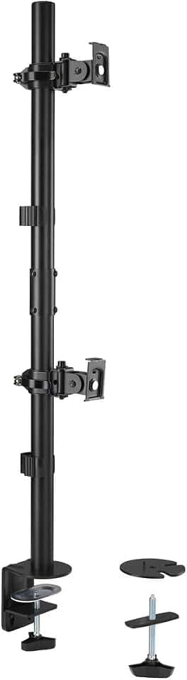 Kensington Vertikaler Monitorarm für 2 Monitore übereinander bis 32 Zoll, Bildschirme mit VESA 75/100, Tragfähigkeit 2 x 9 kg, flexible Monitorhalterung mit Kabelaufbewahrung, K53802WW