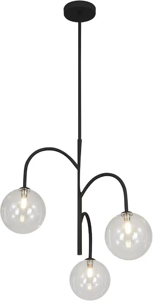 3-Light Black Chandelier, Glass Globe Pendant, Kitchen Island