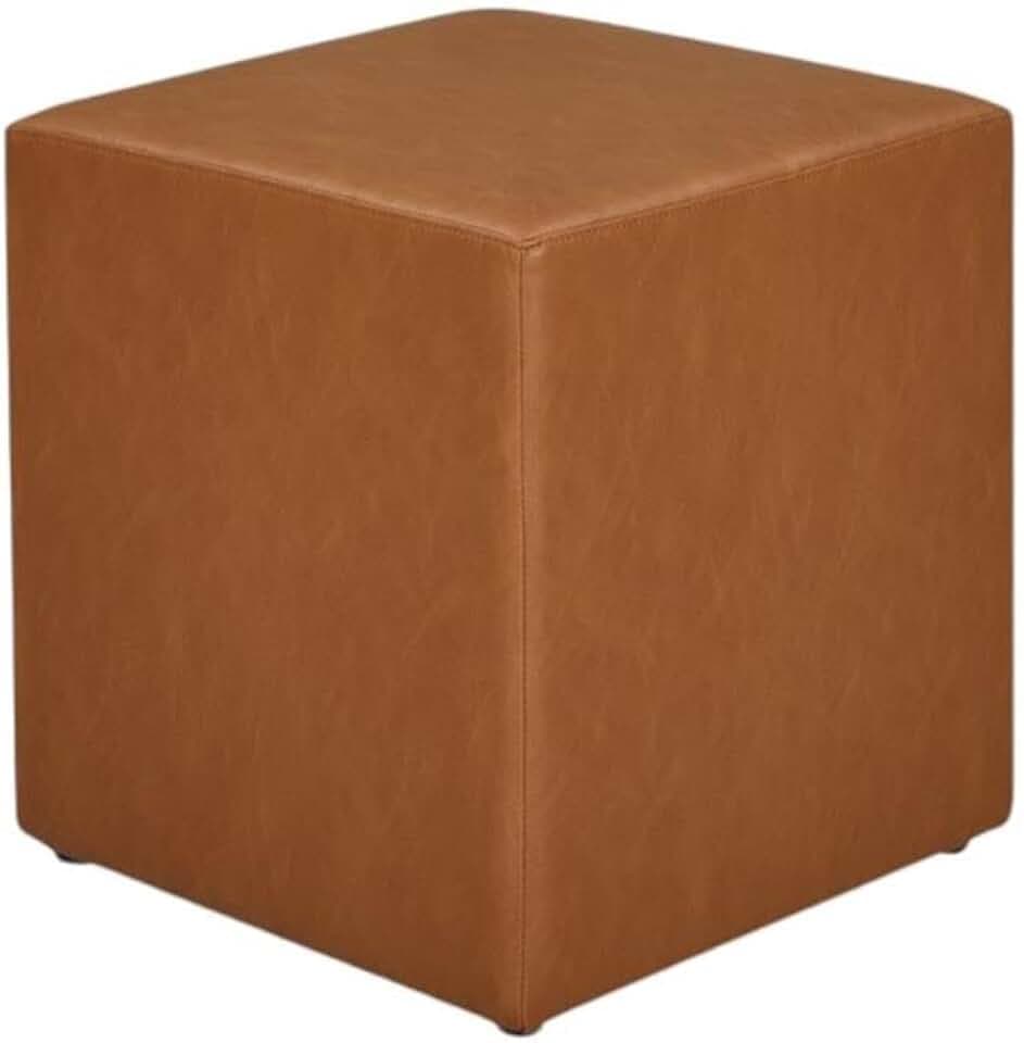 Studio Living Warren 18" Cube Ottoman, Urban Transitional, Fully Assembled, Vegan Leather Fabric, Carmel