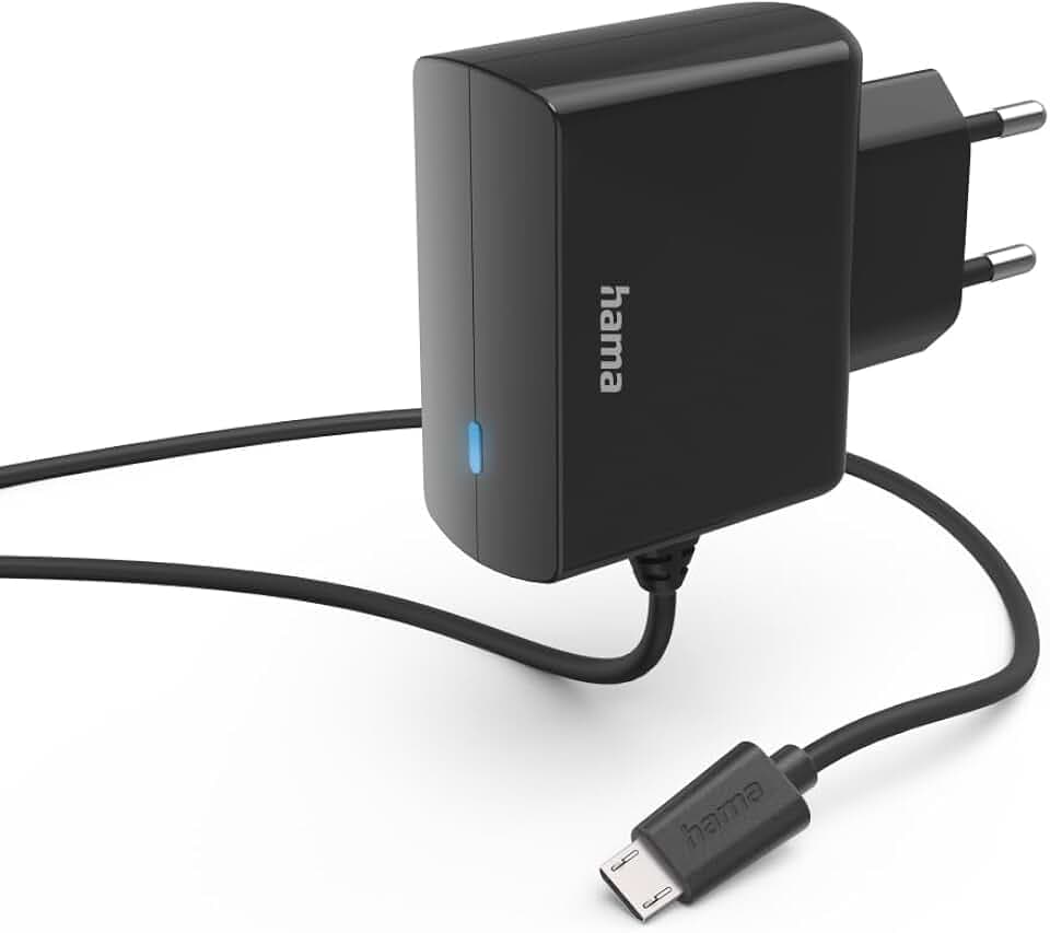 Hama Ladegerät Micro USB, 6W (USB Ladegerät, für Handy, Smartphone, Ladekabel Micro-USB, Ladeadapter, Ladestecker, Netzteil, integriertes Ladekabel, klein, Kabel 1m) schwarz